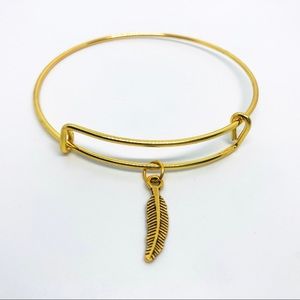 Golden Feather Bangle Charm Bracelet
